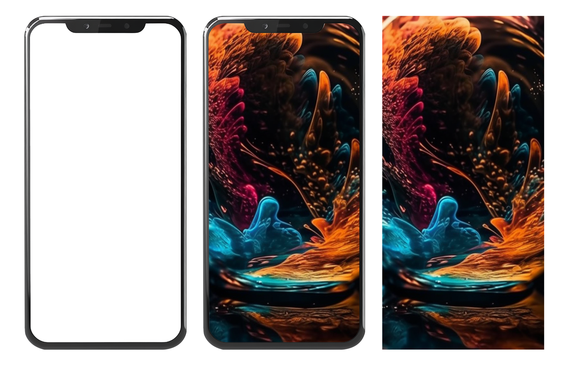 Realistic mobile phone mockup and colorful liquid paint explosion