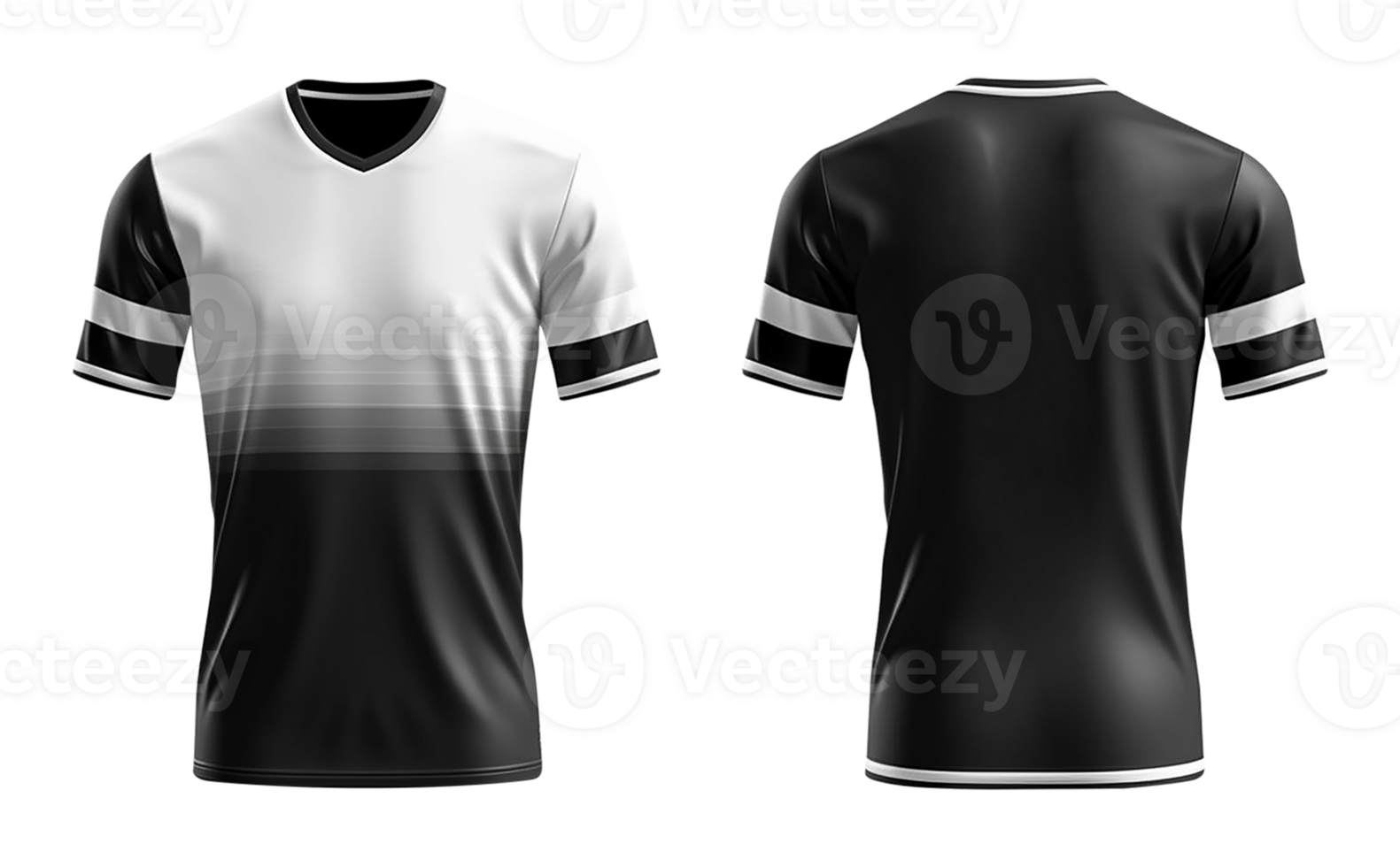 white and black sports jersey mockup, front and back view, png