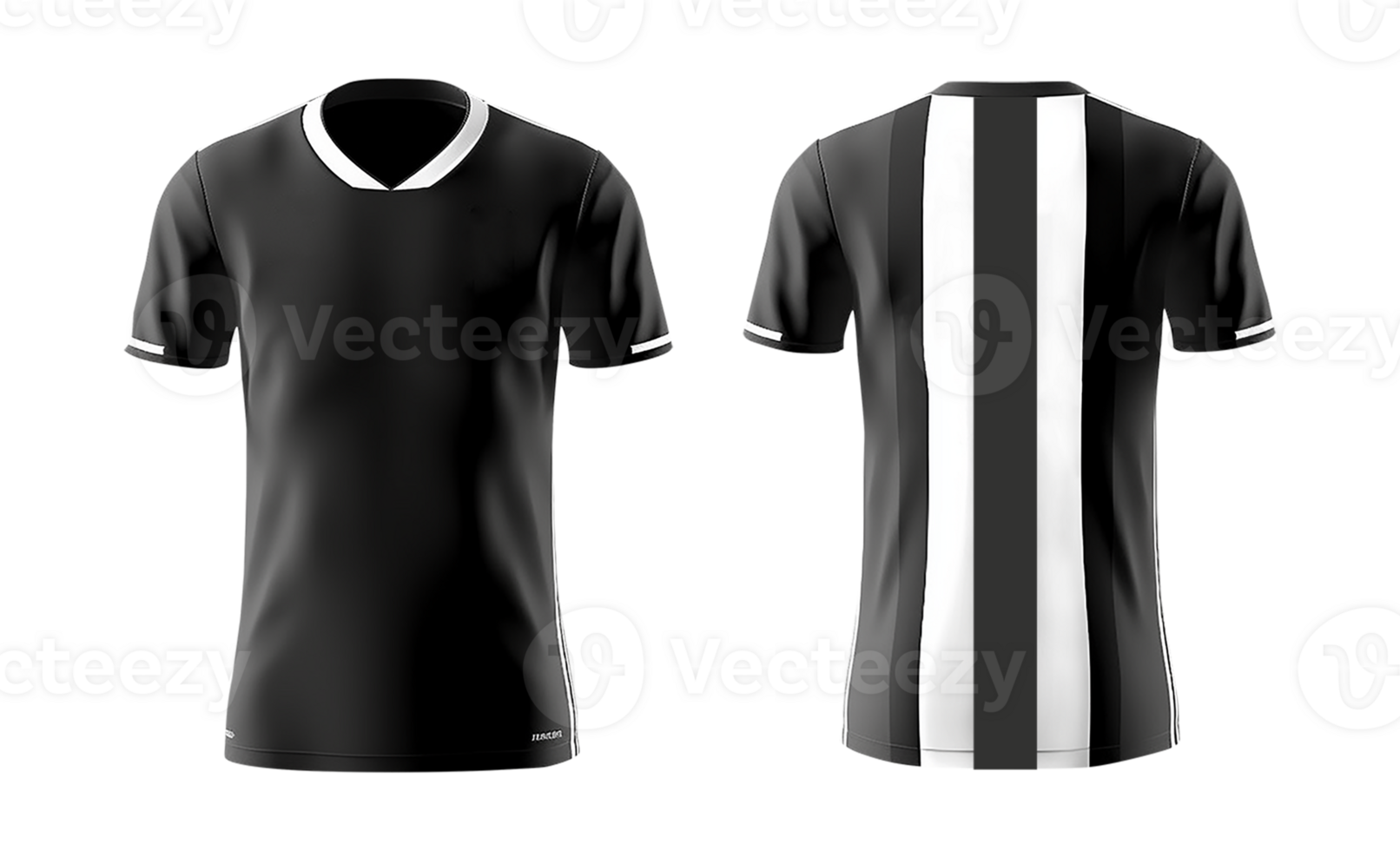 white and black sports jersey mockup, front and back view, png