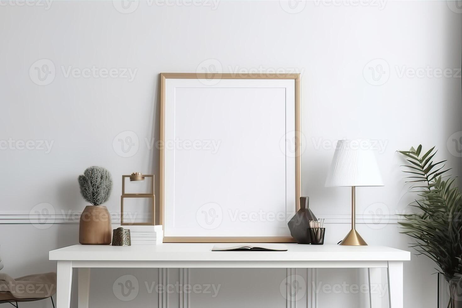 Mock up frame with minimal decor close up in home interior background. . photo