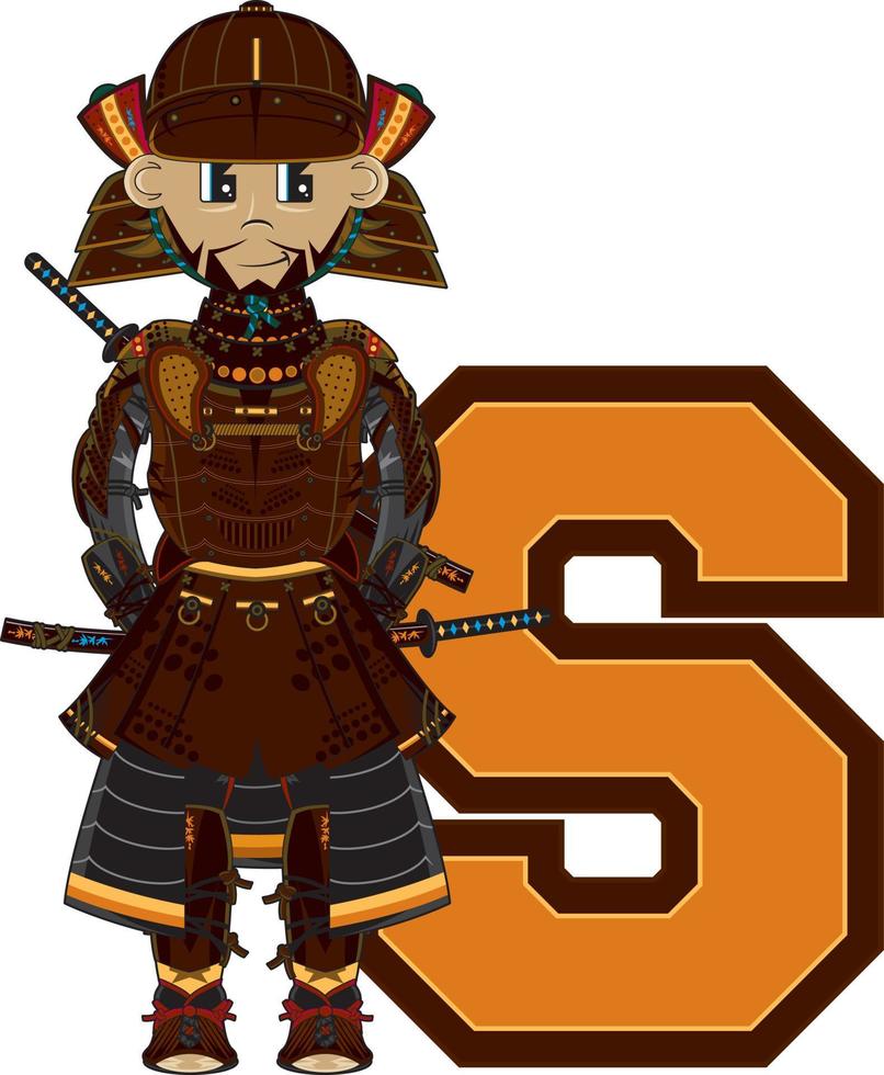 S is for Samurai Warrior Alphabet Learning Educational History Illustration vector