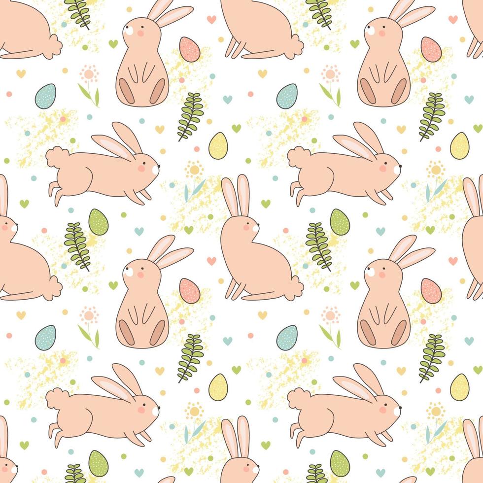 Easter bunnies and eggs. Vector illustration. Seamless pattern