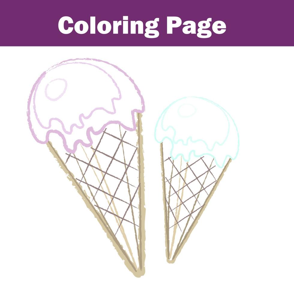 Coloring page with ice cream. Color the picture. Educational children game, drawing kids activity, printable sheet vector