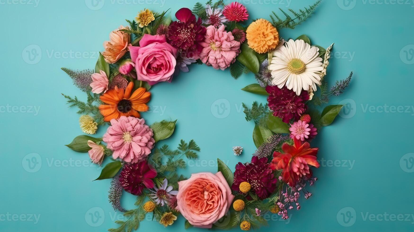 Flowers composition romantic. flowers, photo frame on pastel blue background. Valentine's Day, Easter, Birthday, Happy Women's Day, Mother's day. Flat lay, top view, copy space.