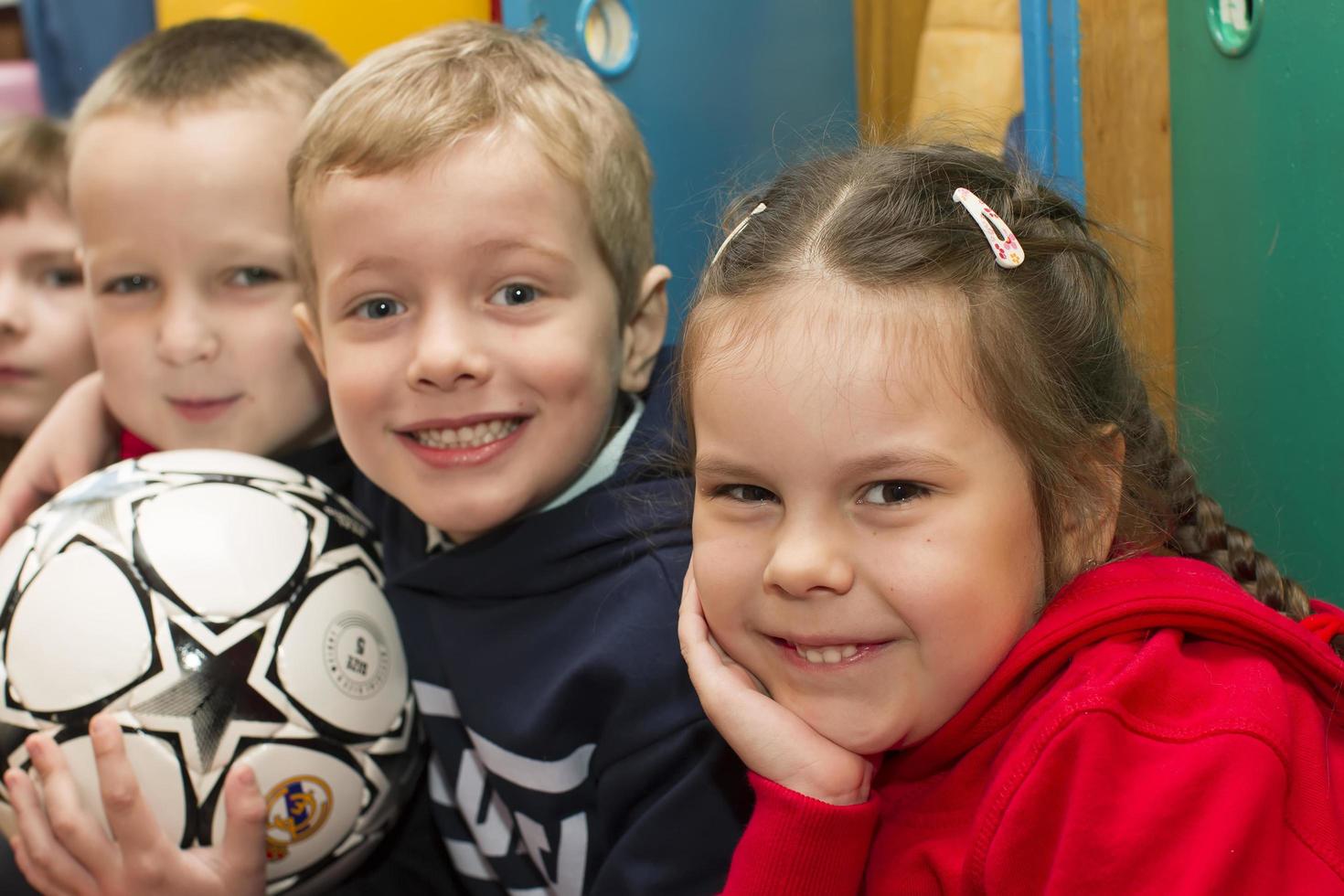 Belarus, the city of Gomil, May 30, 2019. Photoshoot in kindergarten. Fun children from kindergarten or elementary school. photo