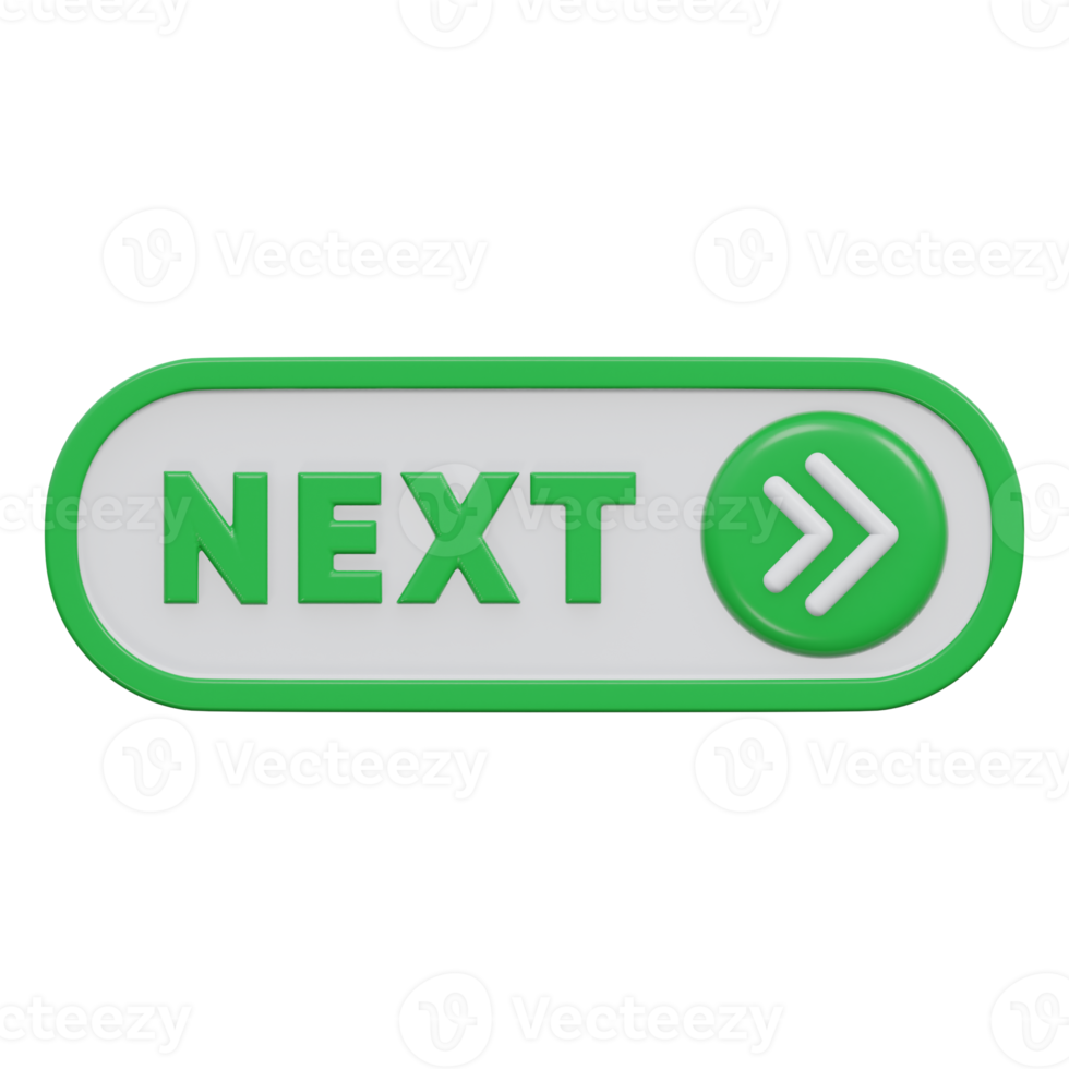 next button 3d render, transparent background, click button png