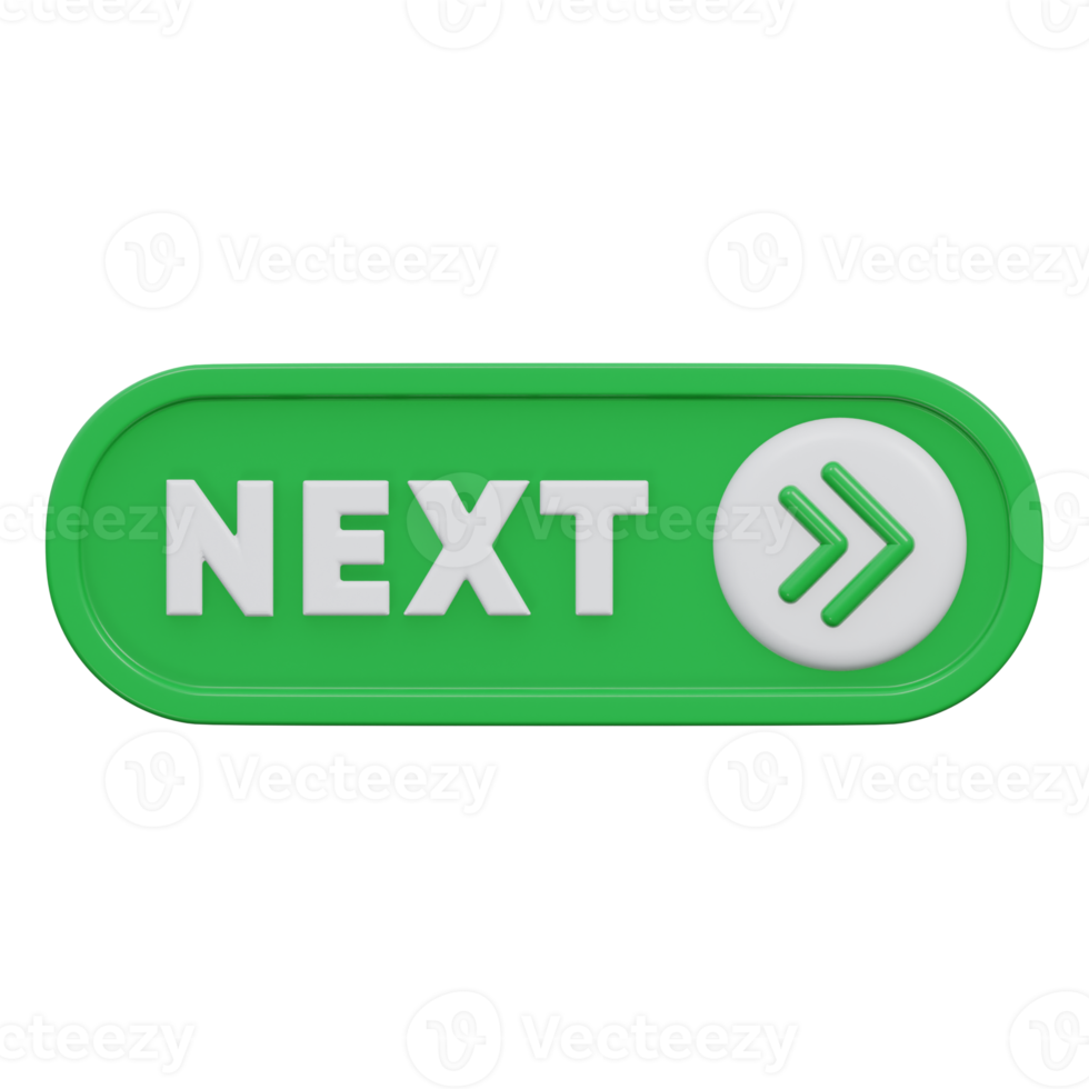 next button 3d render, transparent background, click button png