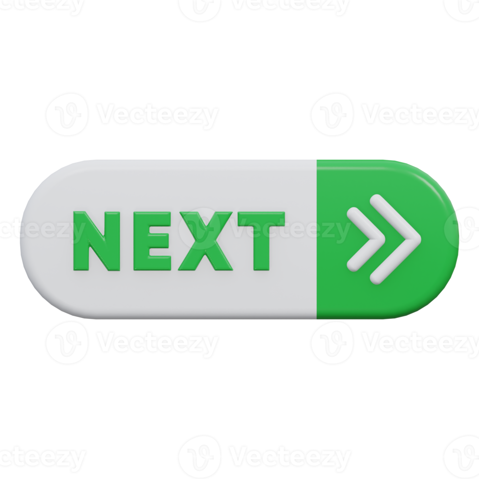 next button 3d render, transparent background, click button png