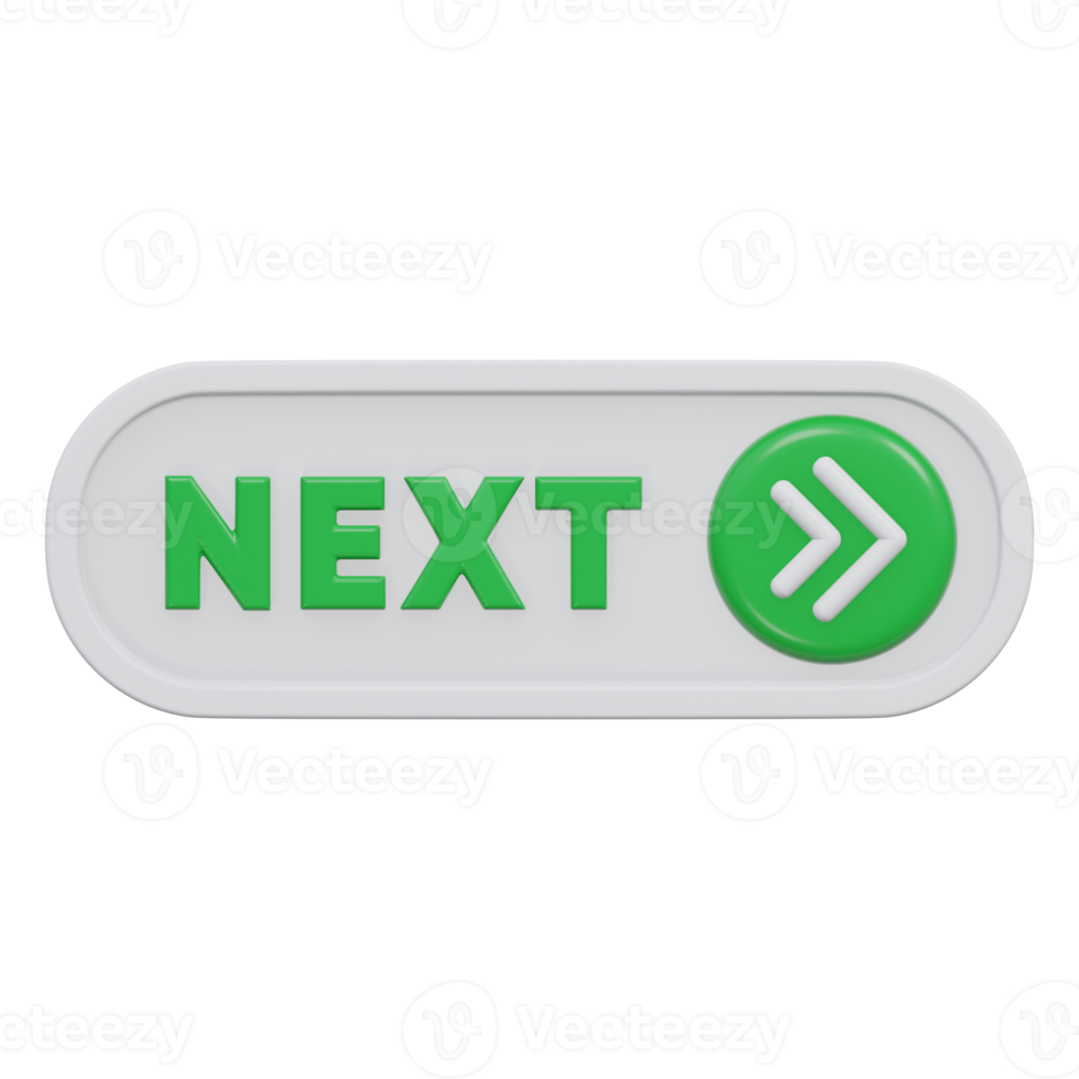 next button 3d render, transparent background, click button png