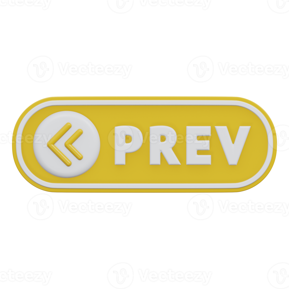 previous button 3d render, transparent background, click button png