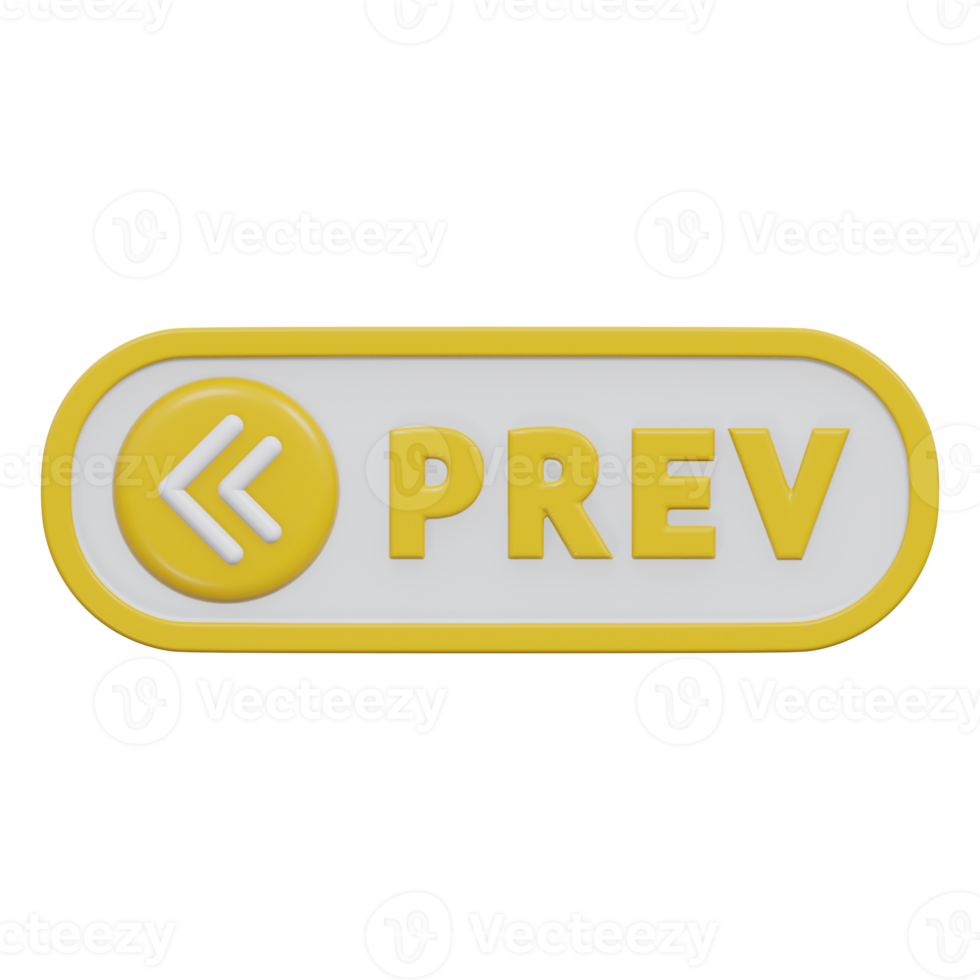 previous button 3d render, transparent background, click button png