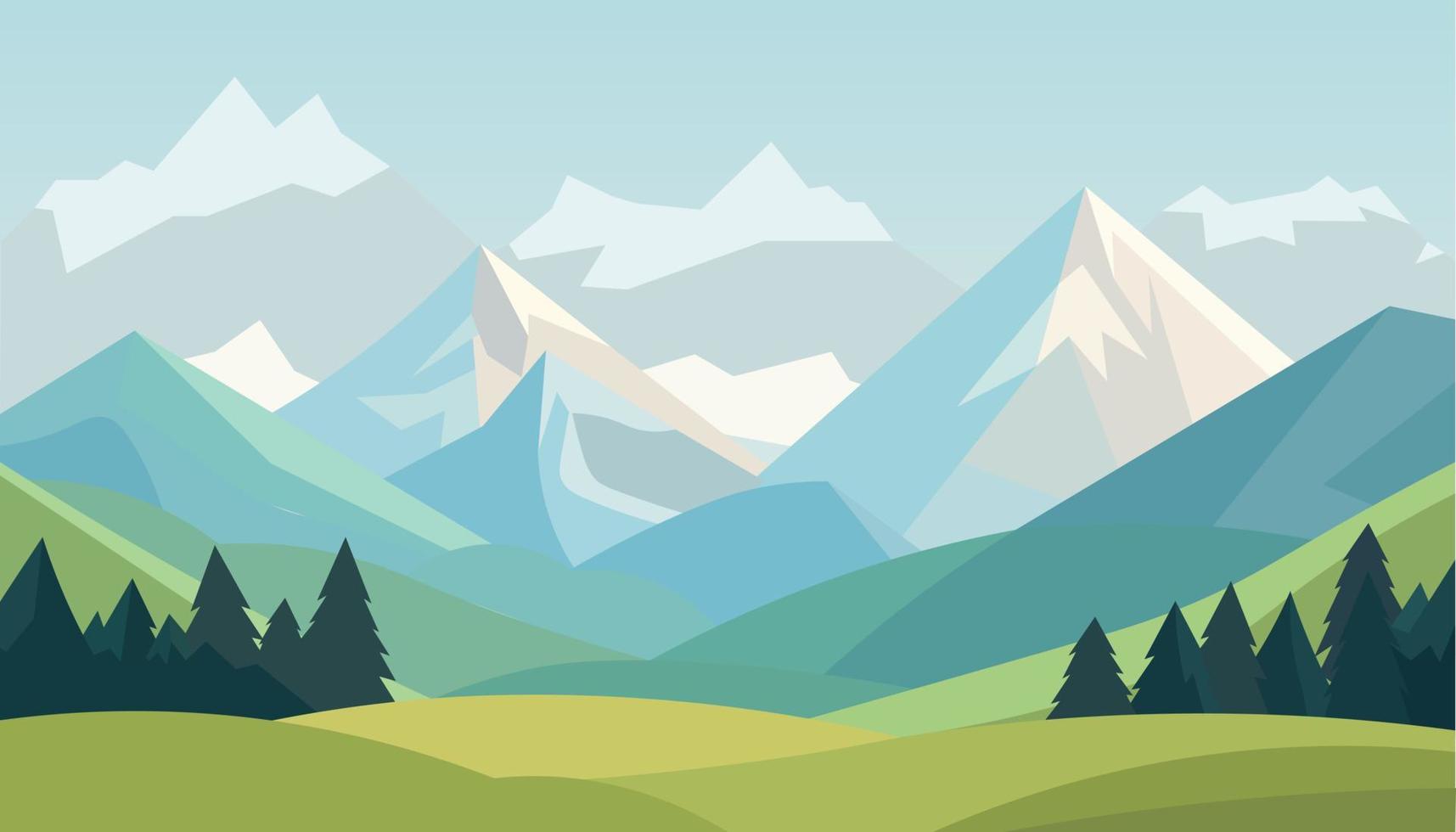 Flat minimalistic design. Panorama of a mountain landscape. Easy to change colors. vector