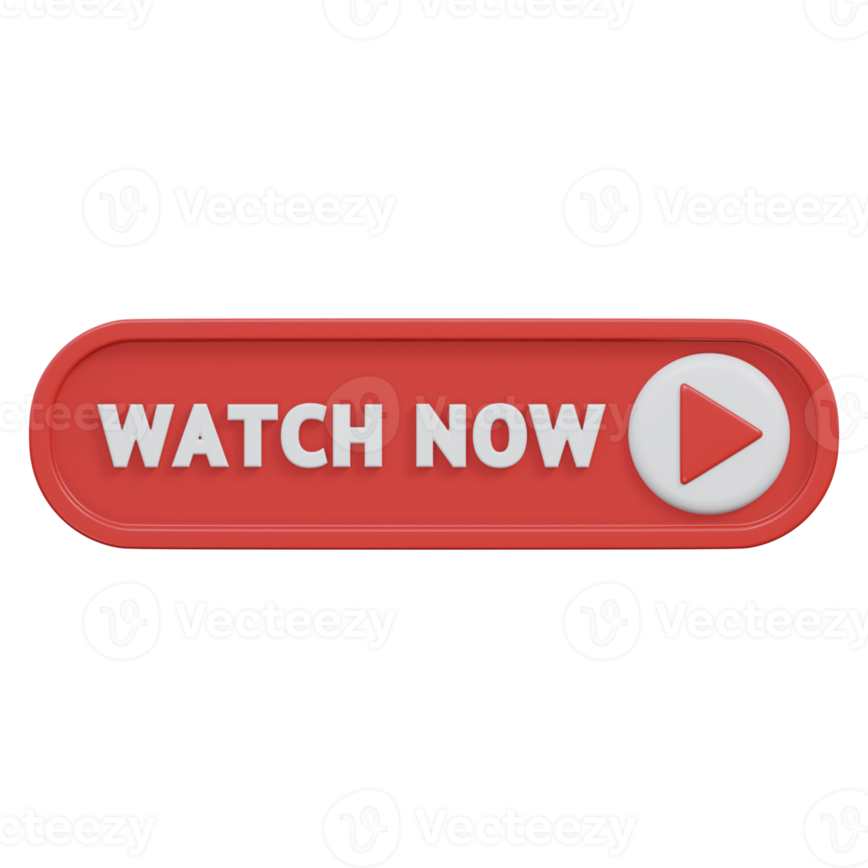 watch now button 3d render, transparent background, click button png