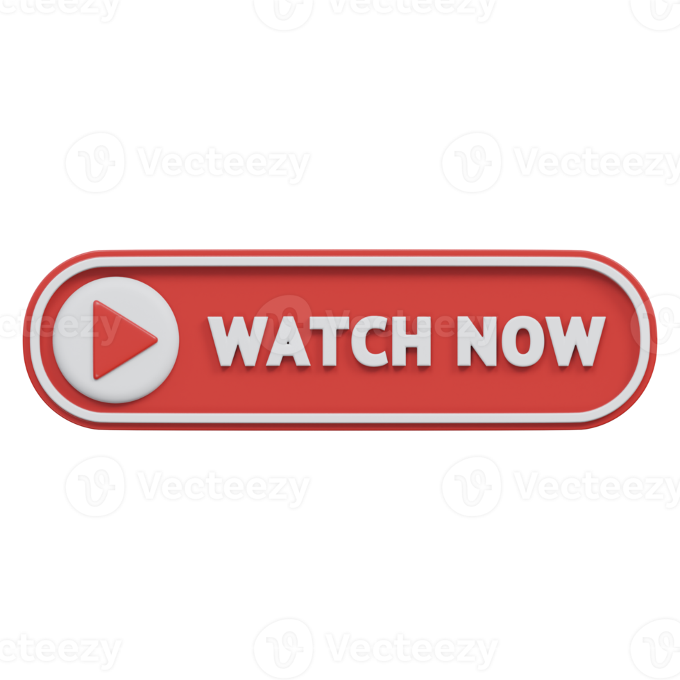 watch now button 3d render, transparent background, click button png