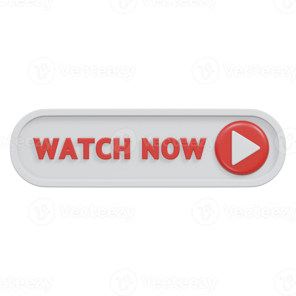 watch now button 3d render, transparent background, click button png