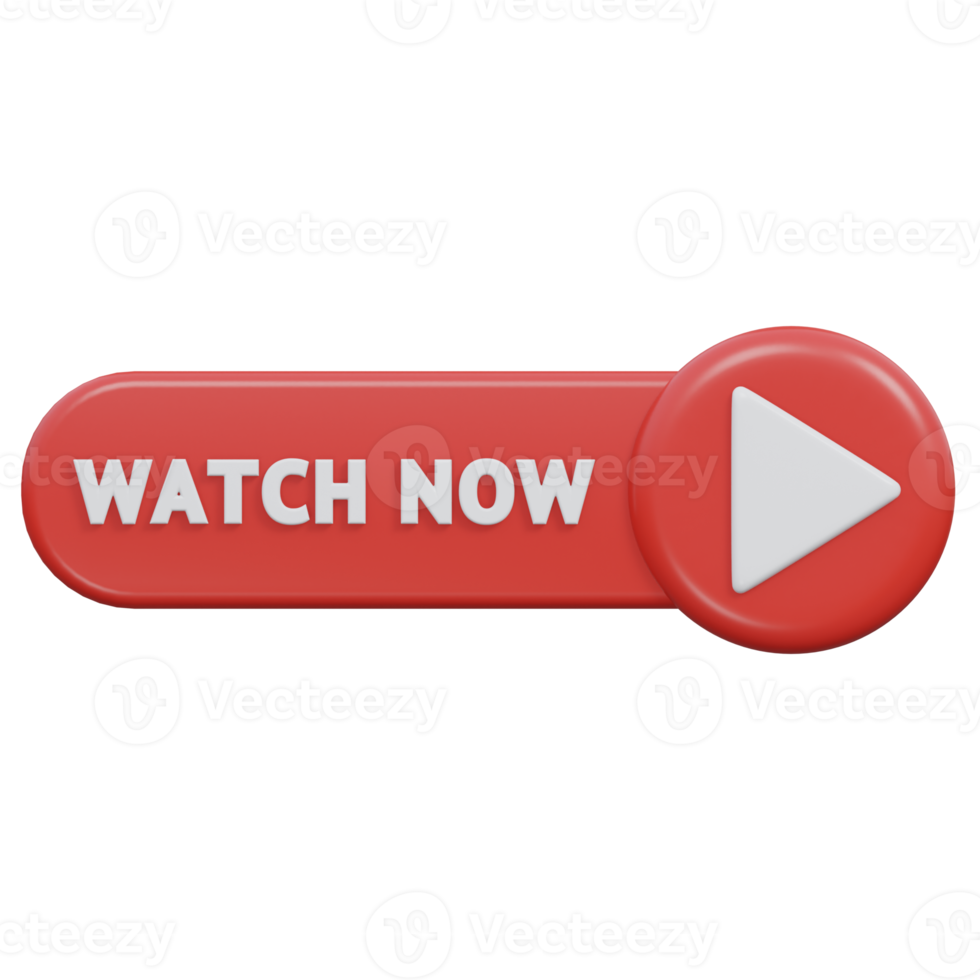 watch now button 3d render, transparent background, click button png