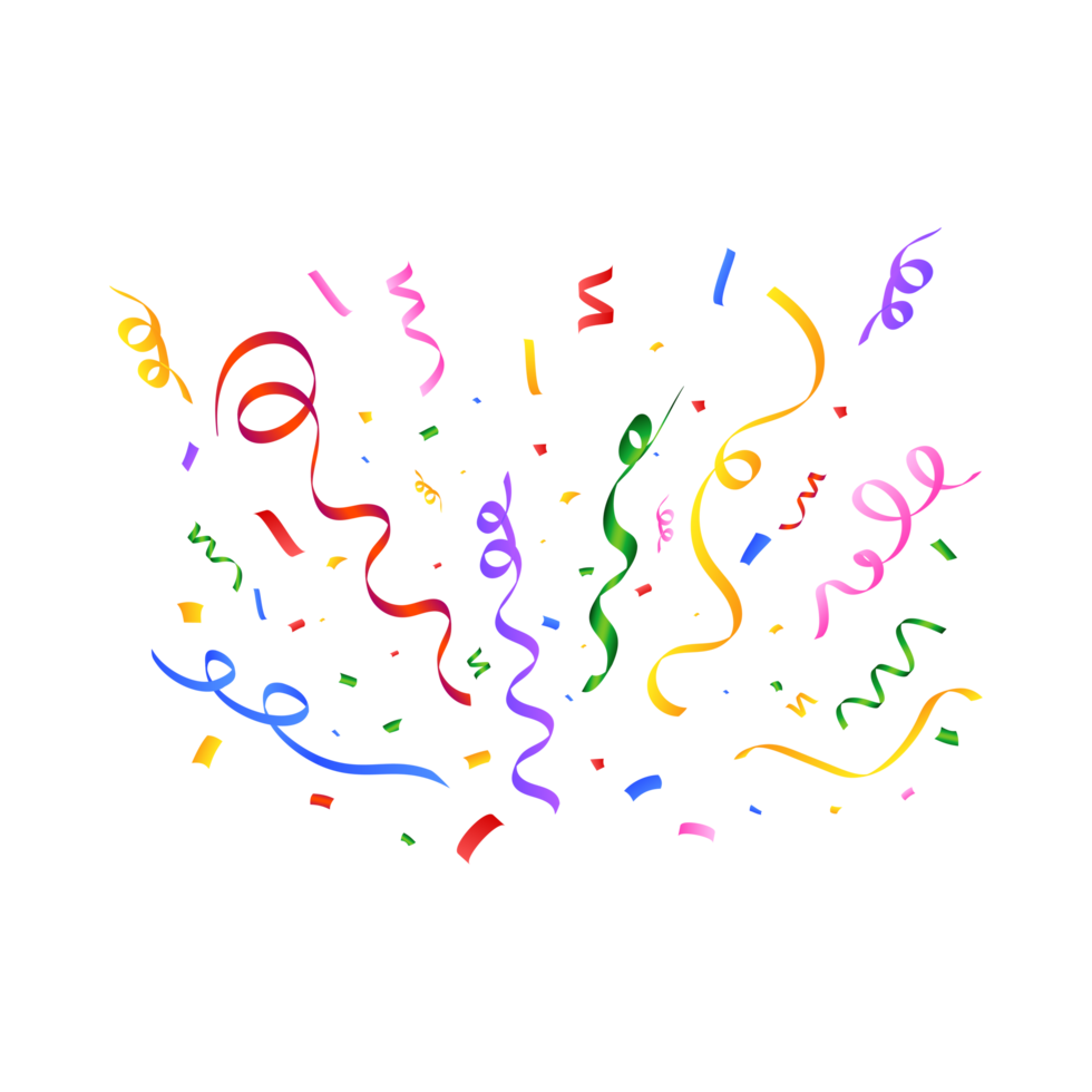Festival confetti and tinsel explosion PNG background. Realistic multicolor confetti Image. Colorful confetti isolated on transparent background. Carnival elements. Birthday celebration PNG.
