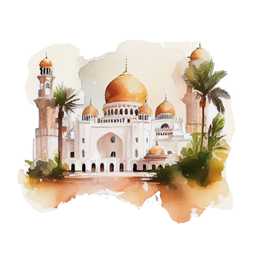 Beautiful watercolor  mosque illustration Generate AI png