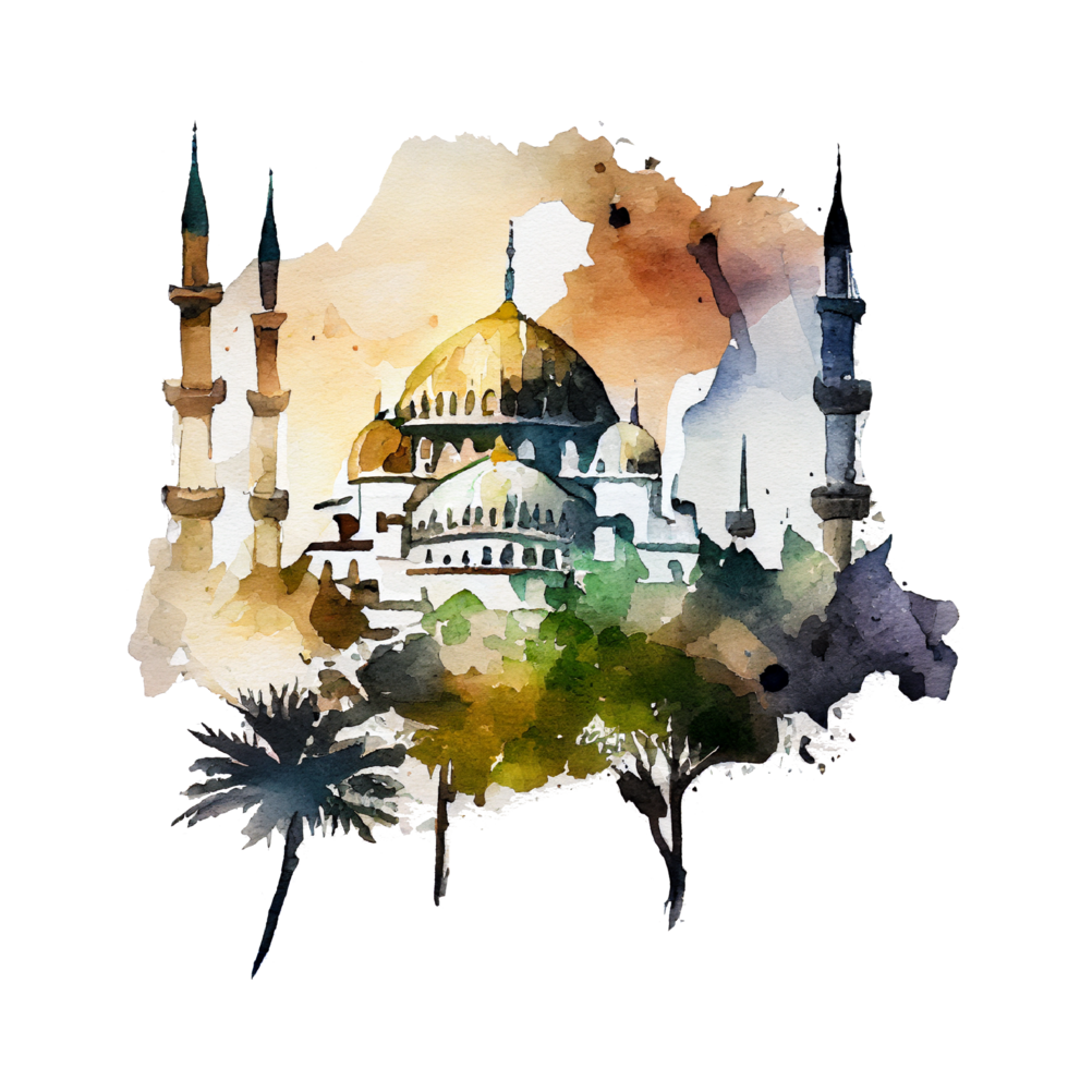 schön Aquarell Moschee Illustration generieren ai png