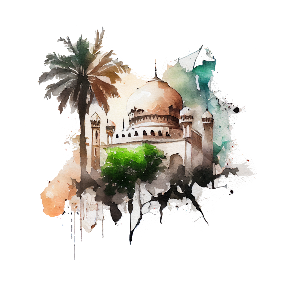 magnifique aquarelle mosquée illustration produire ai png