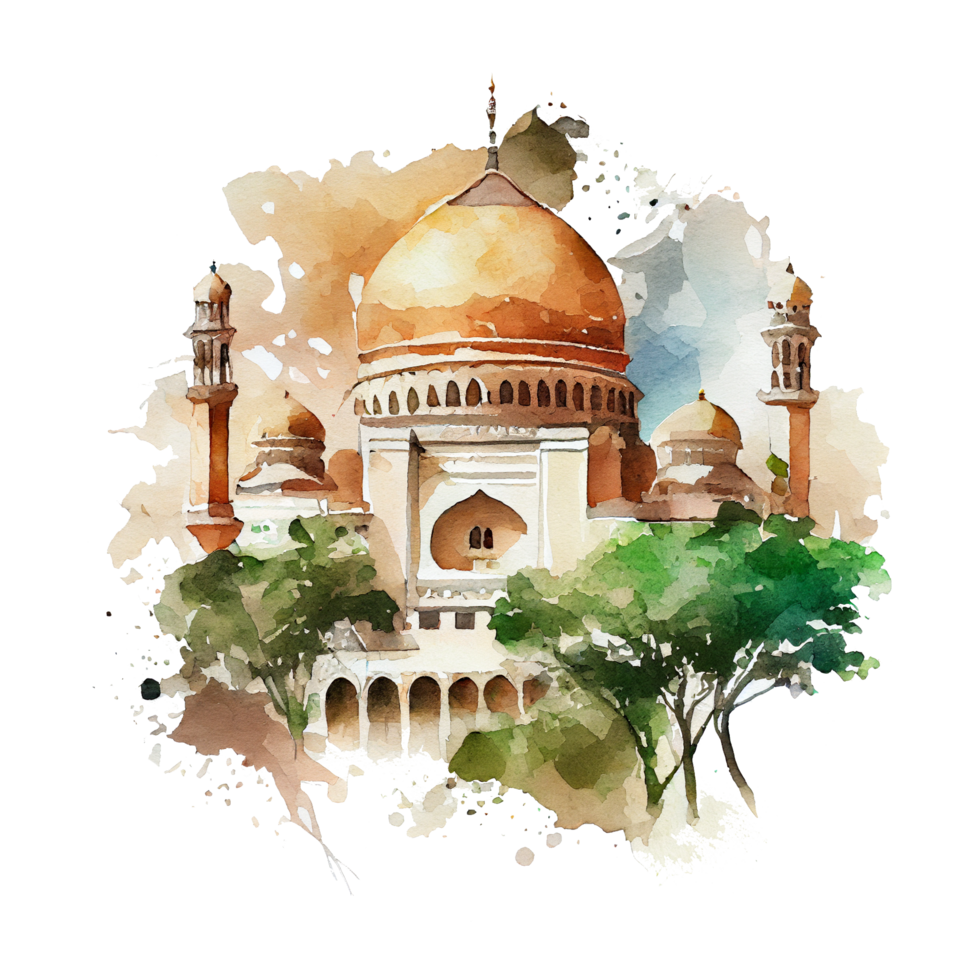 Beautiful watercolor  mosque illustration Generate AI png