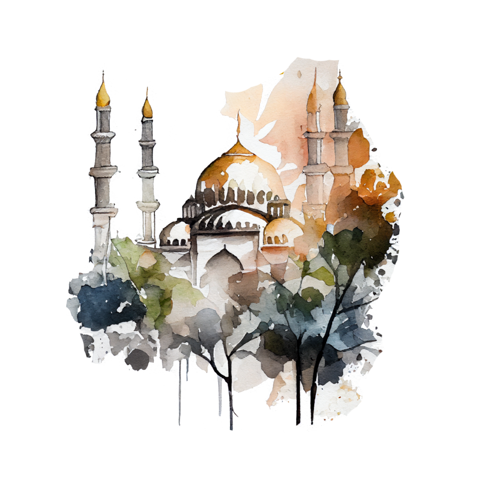 Beautiful watercolor  mosque illustration Generate AI png