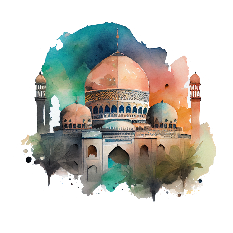 Beautiful watercolor  mosque illustration Generate AI png