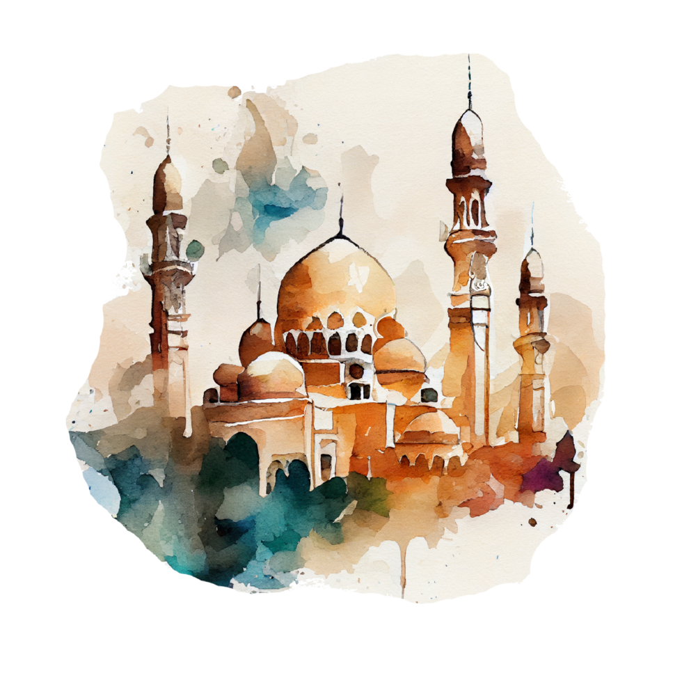 Beautiful watercolor  mosque illustration Generate AI png