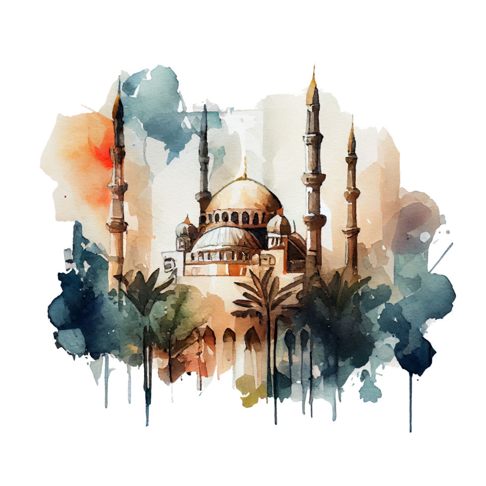 skön vattenfärg moské illustration generera ai png