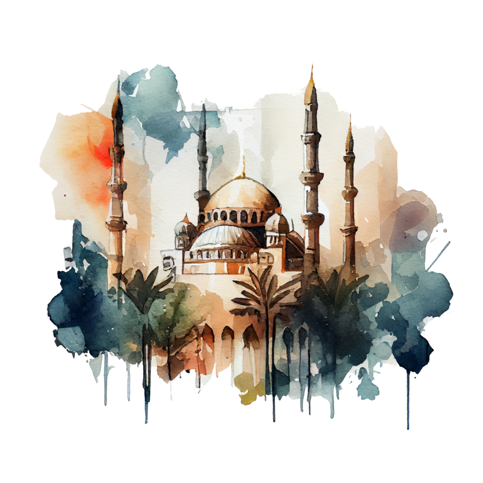 Beautiful watercolor  mosque illustration Generate AI png