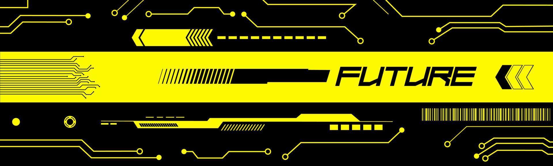 futurista negro y amarillo bandera en cyberpunk estilo vector