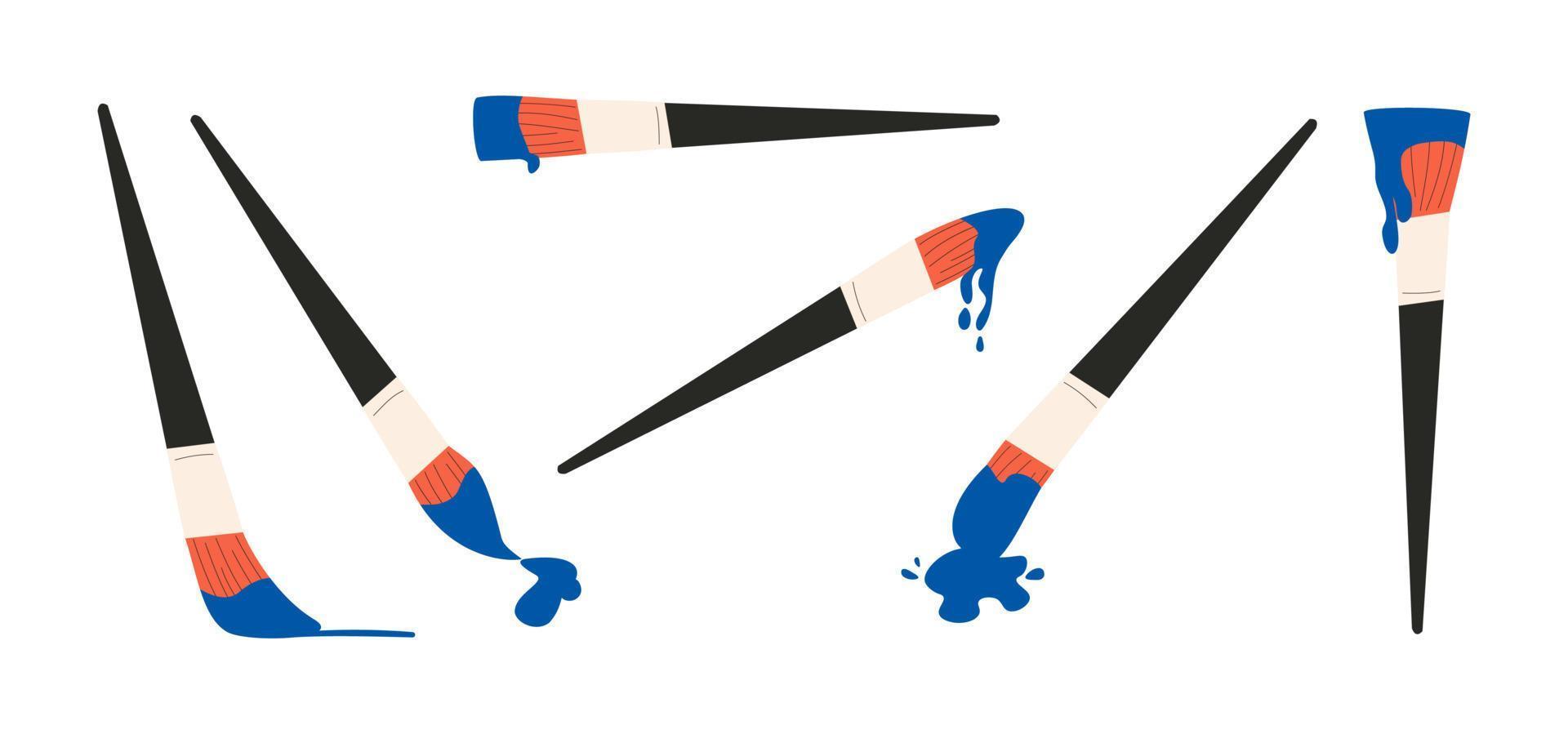 Paint brushes with paint splashes set vector illustration