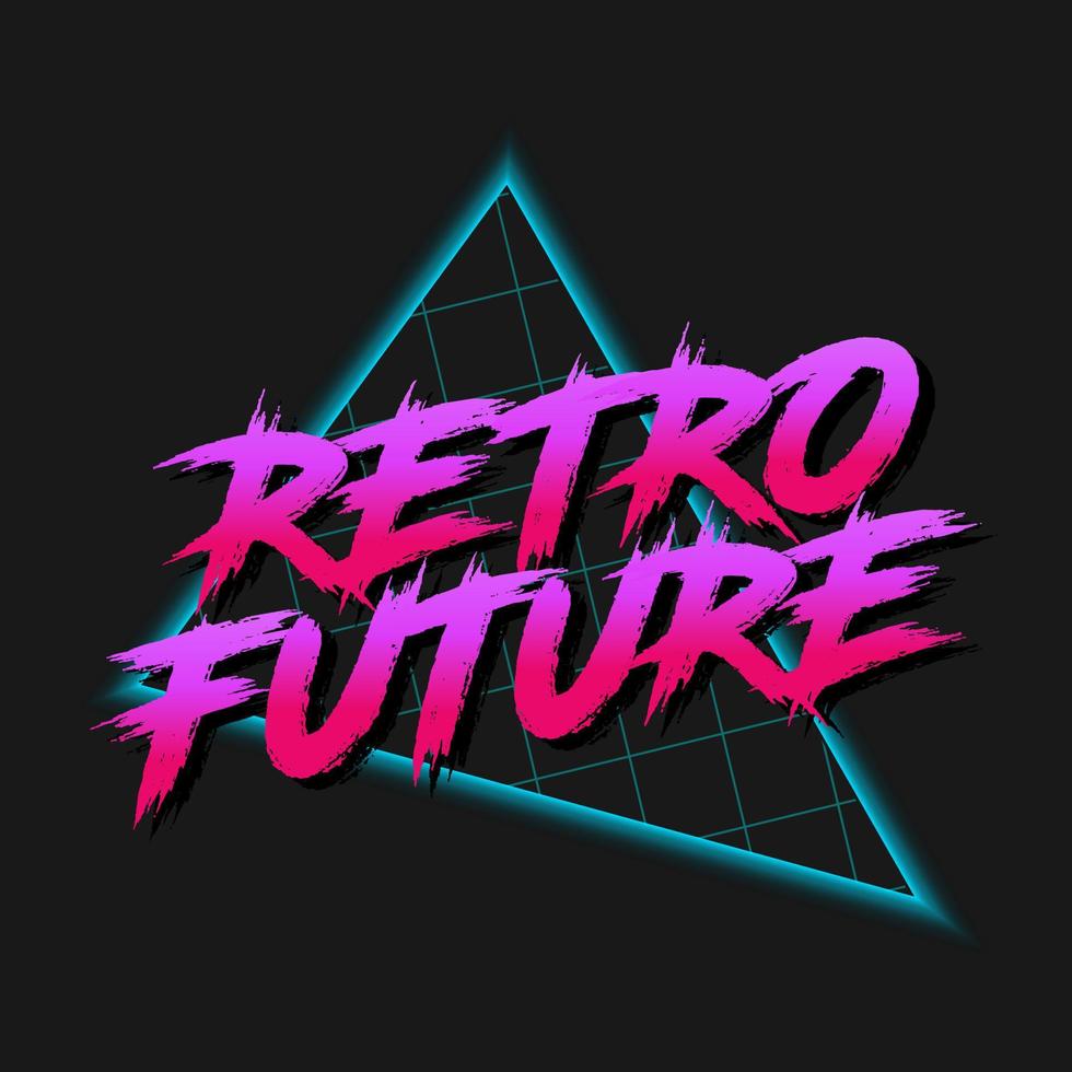 Retro Future Logo 80's Style Vector Art. Glow Neon Magenta Gradient