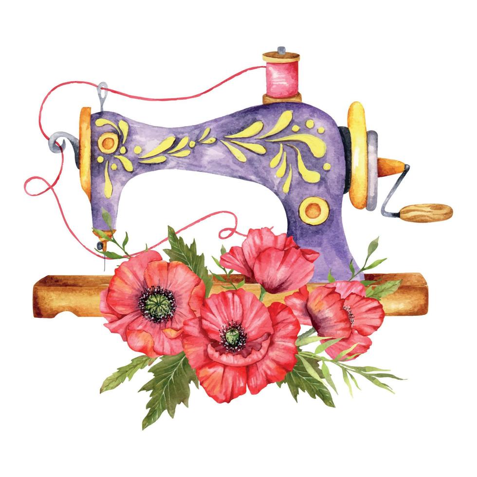 de coser logo concepto acuarela ilustración, Clásico de coser máquina ...