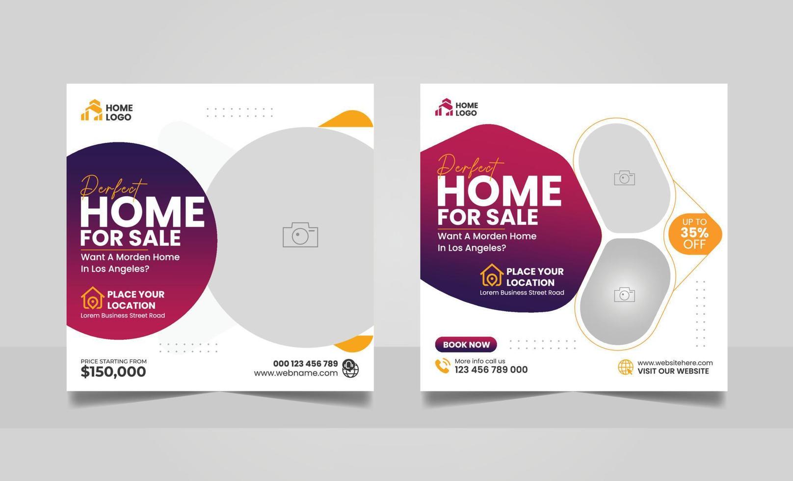 Real estate business promotion square flyer luxury house property sale social media post web banner template. vector