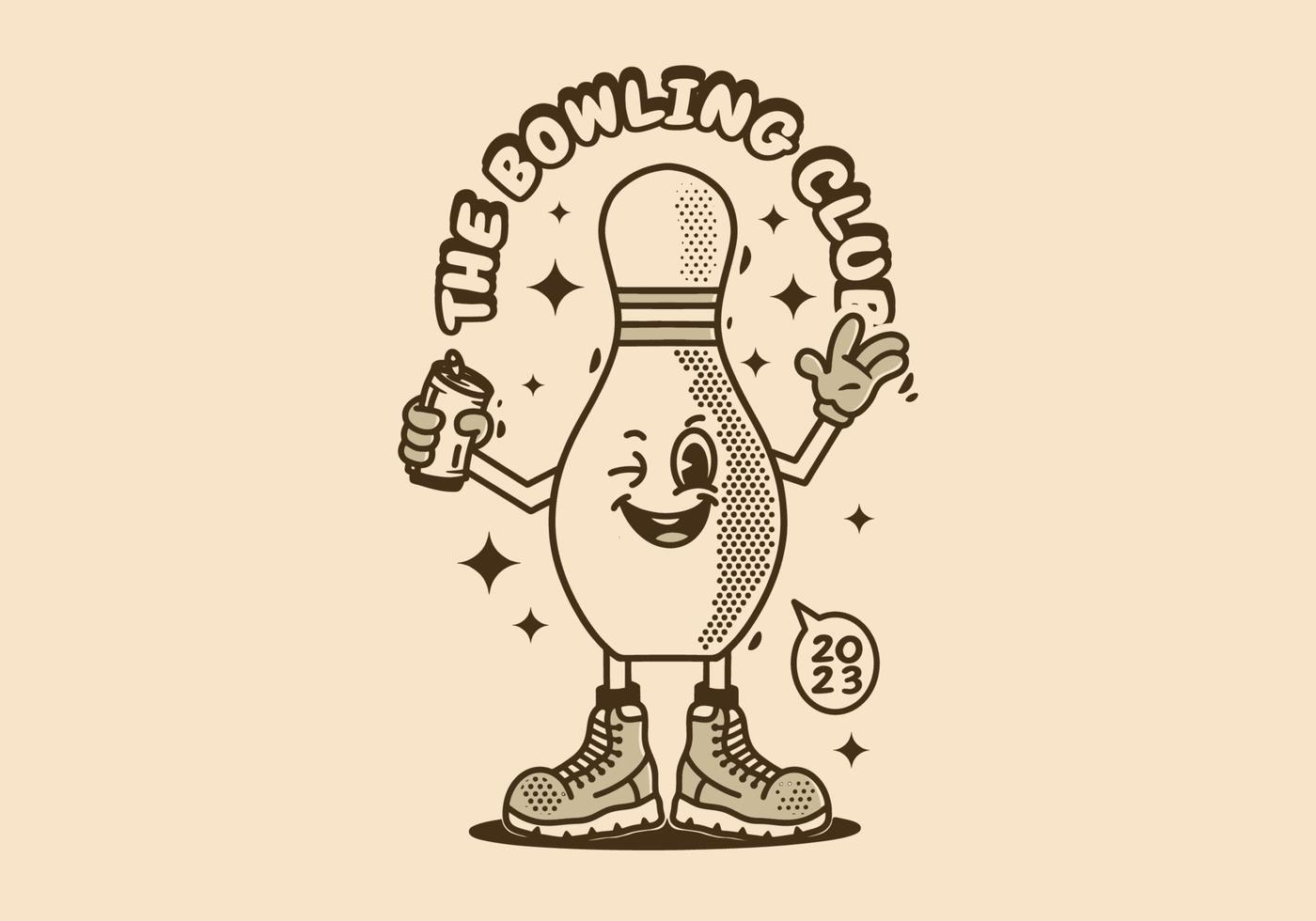Character design of a bowling pin holding a beer can vector