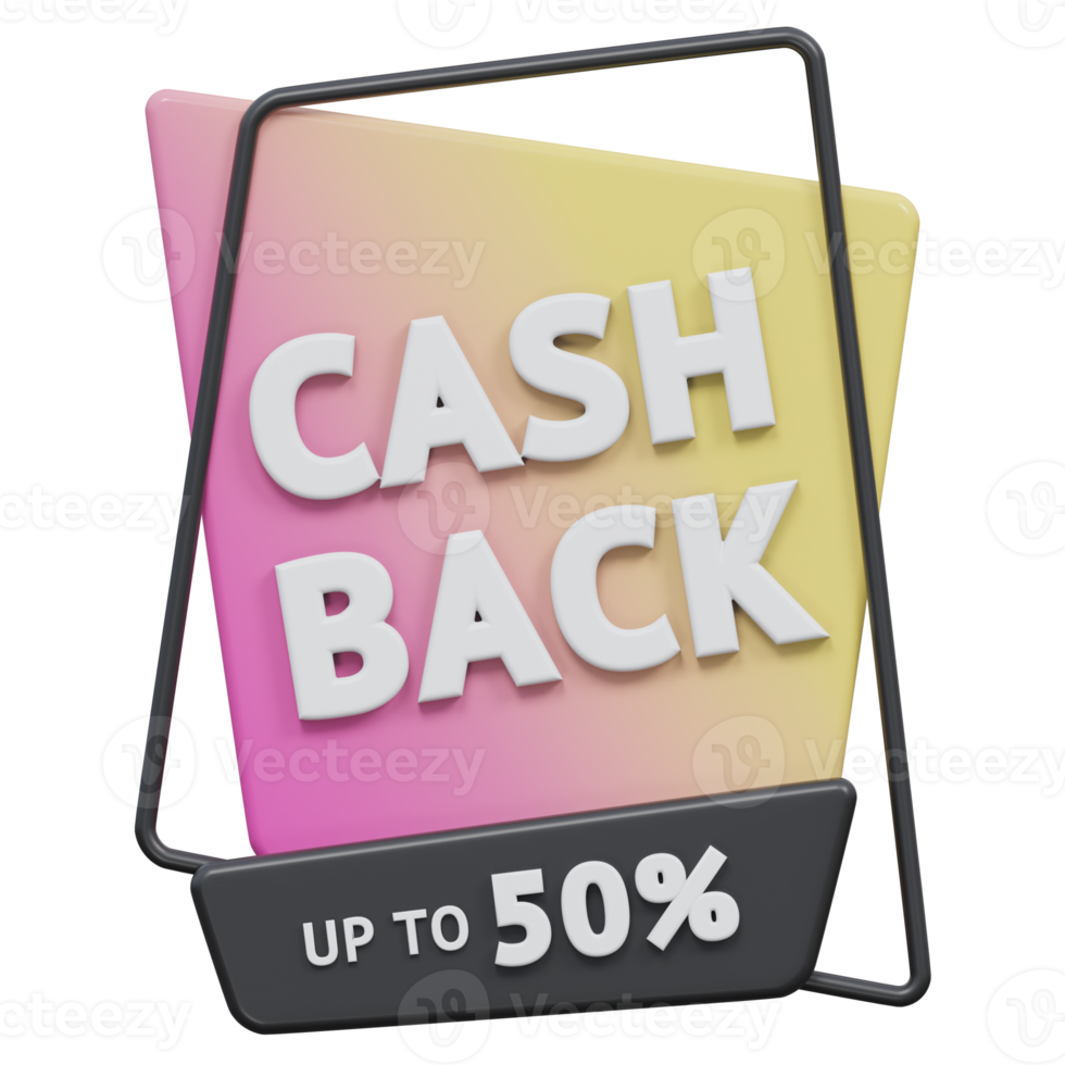 cashback upto 50 percent 3d render, transparent background, cash back badge png