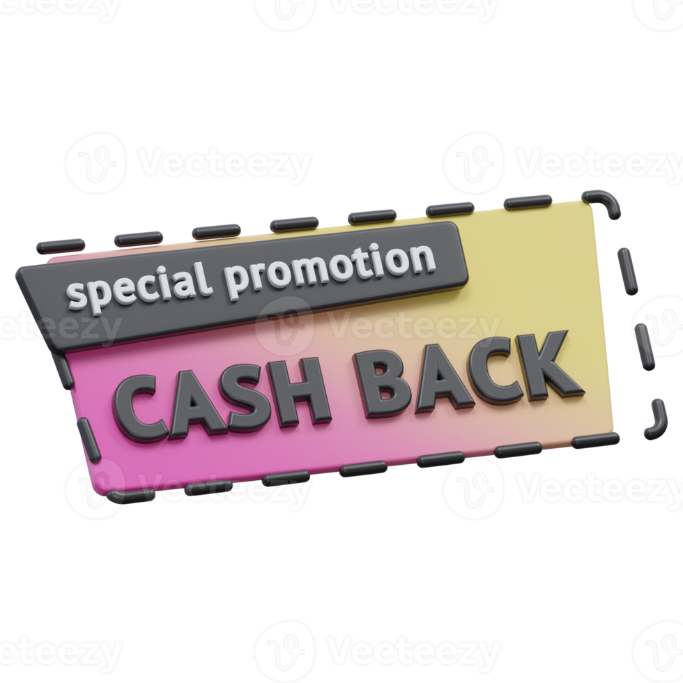 special promotion cash back 3d render, transparent background, cash back badge png