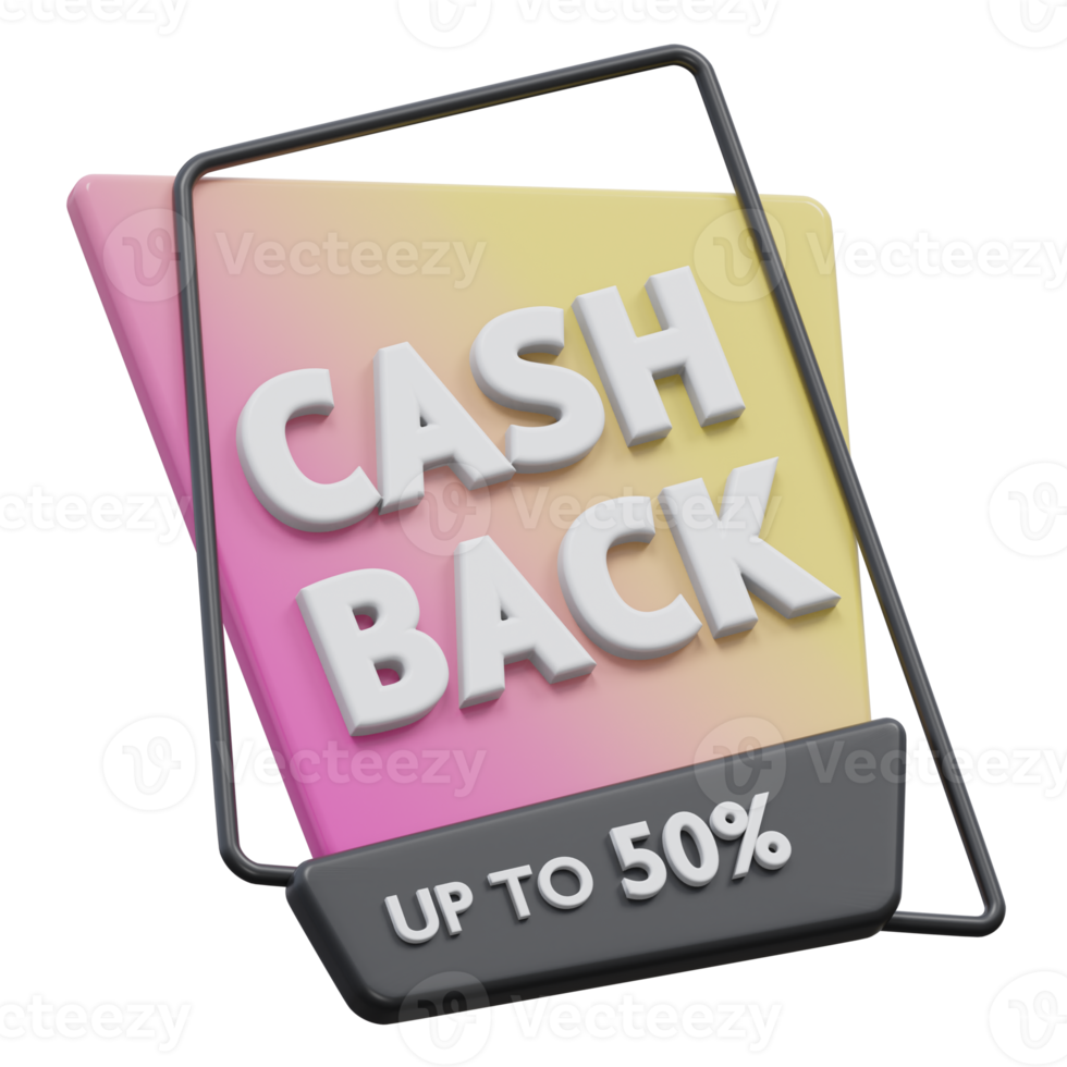 cashback fino a 50 per cento 3d rendere, trasparente sfondo, denaro contante indietro distintivo png