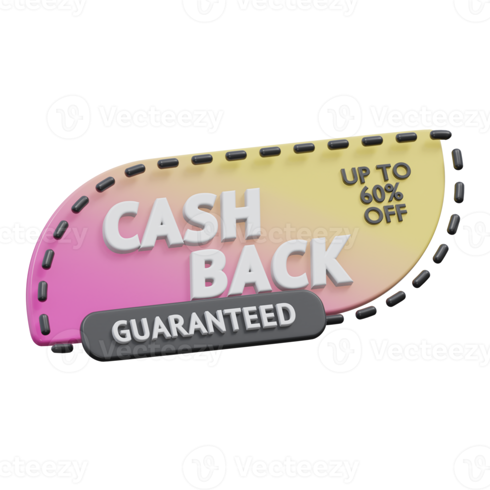 guaranteed cash back upto 60 percent 3d render, transparent background, cash back badge png