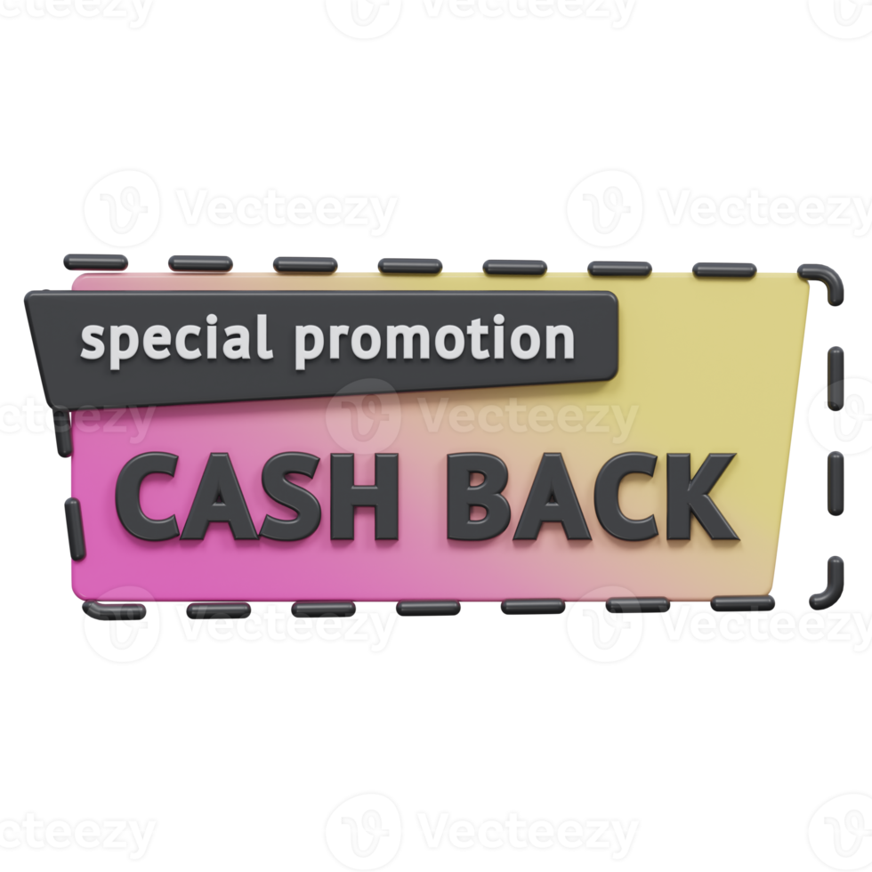 special promotion cash back 3d render, transparent background, cash back badge png