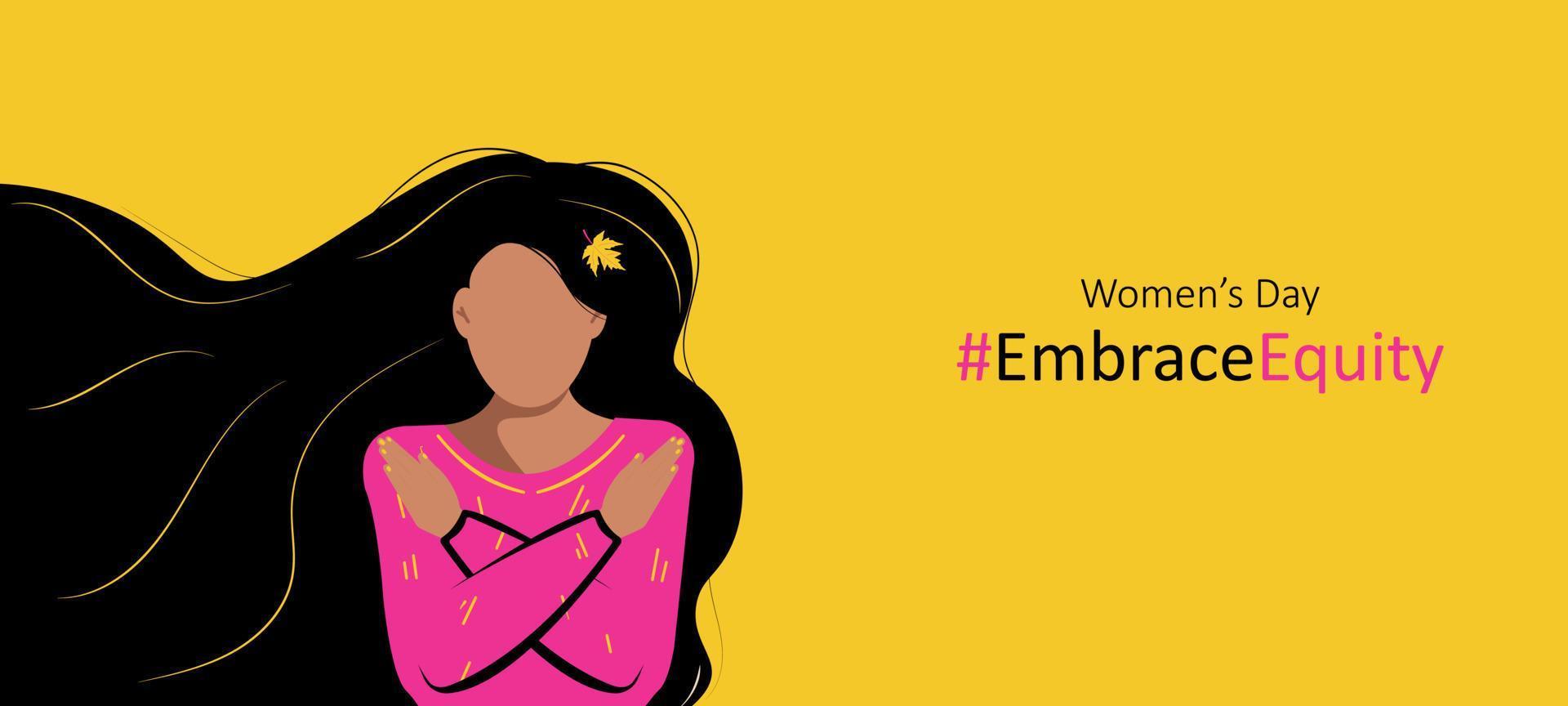 Women's day in bright yellow, pink colors. EmbraceEquity concept. vector