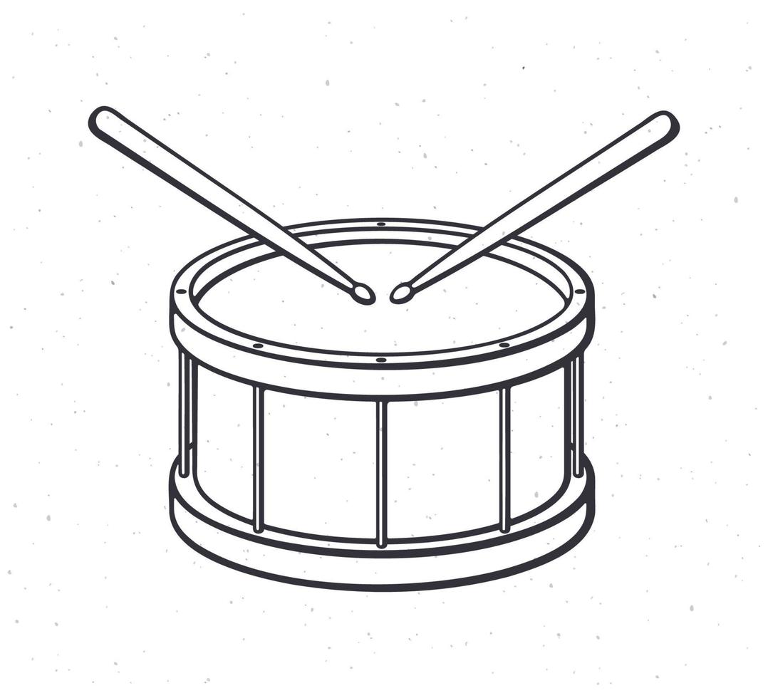 mano dibujado garabatear de clásico de madera tambor con baquetas vector