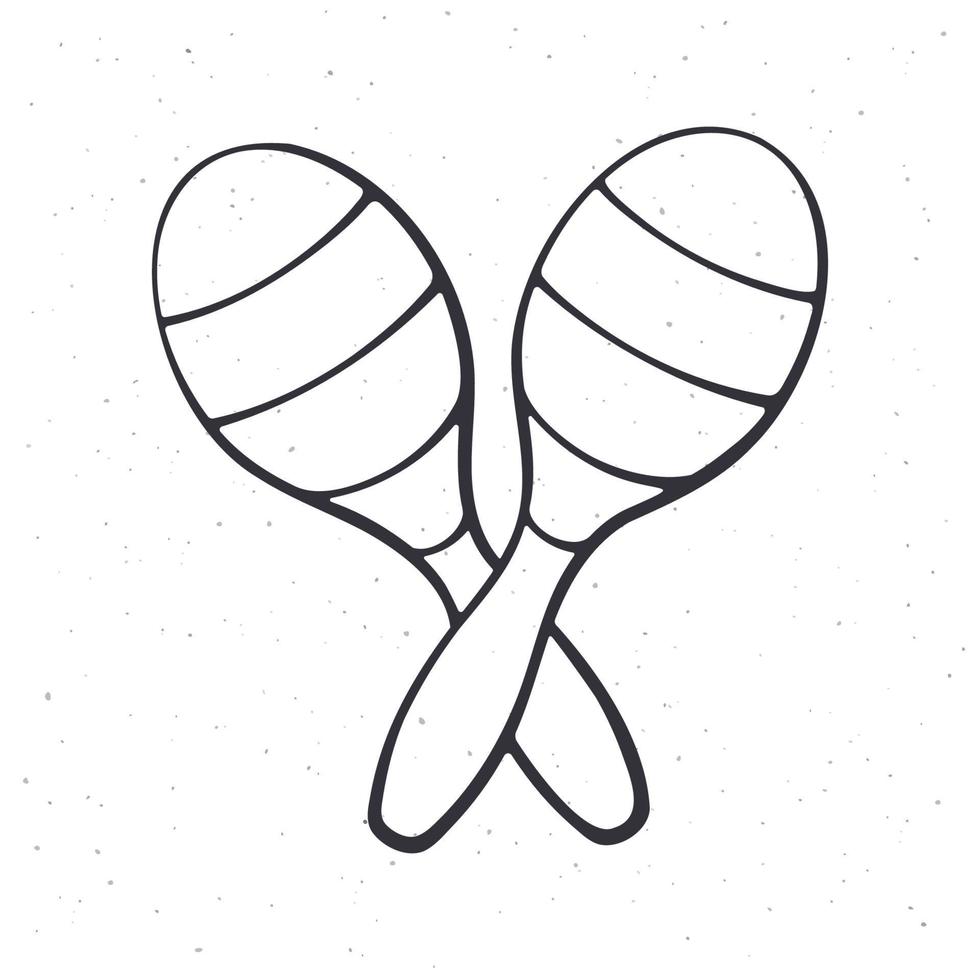 Hand drawn doodle of two crossed maracas in stripes vector