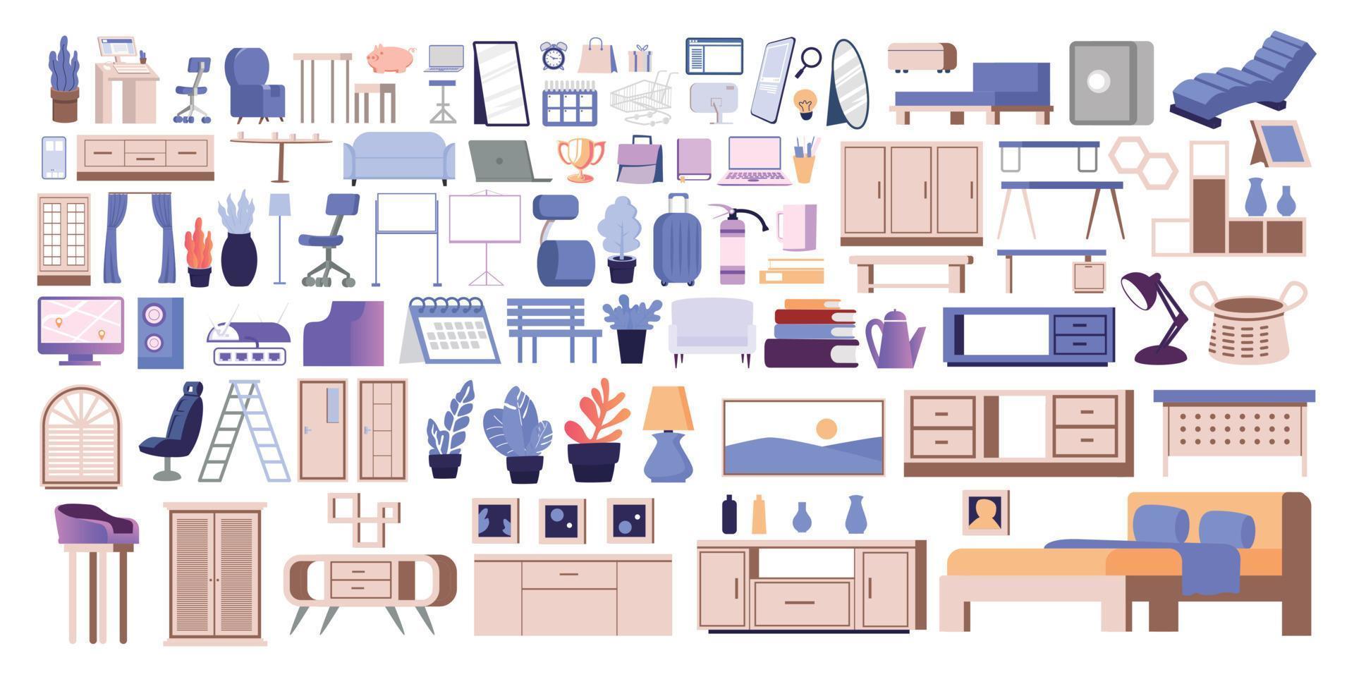 furniture flat style illustration isolated on white background set bundle vector