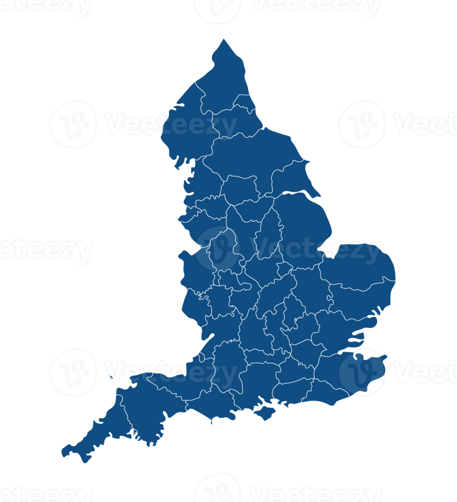 England map with blue administration regions map png