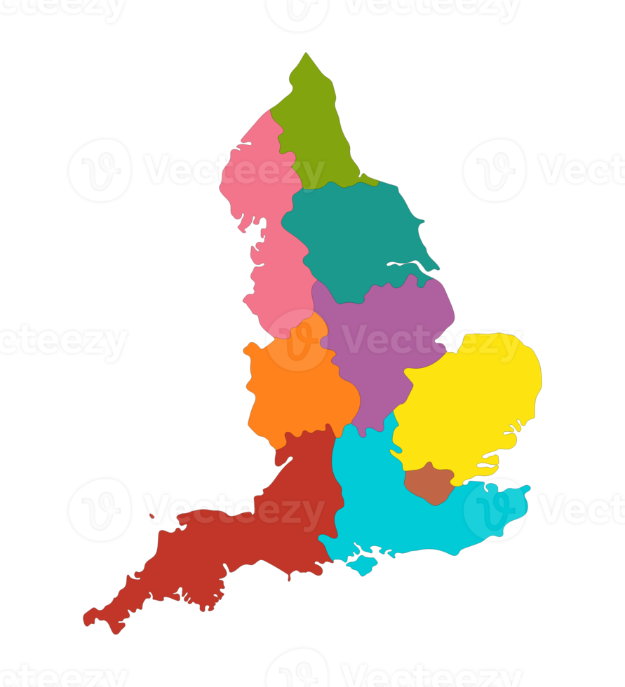 England Karta med färgrik regioner Karta png