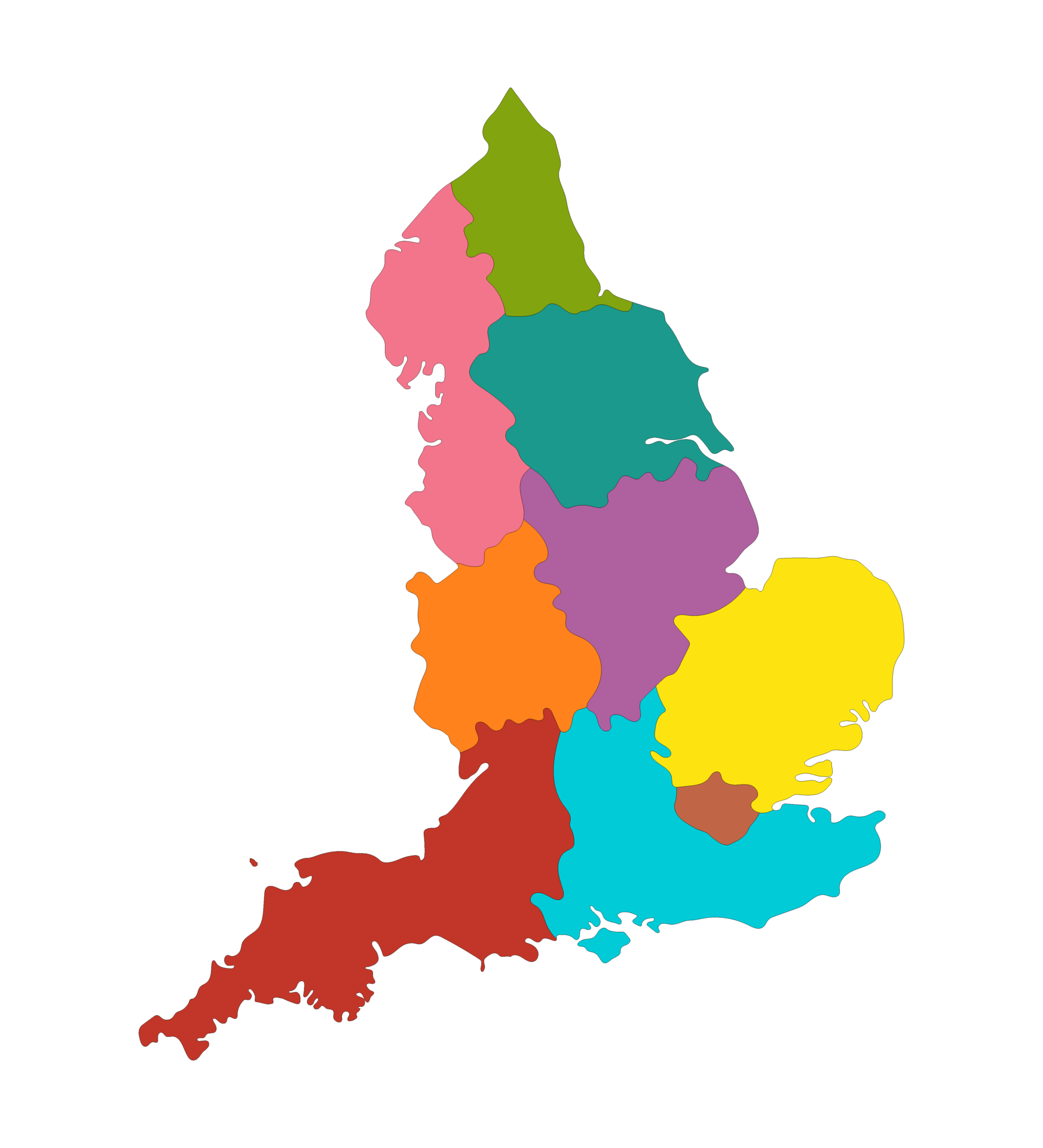 England map with colorful regions Map 22892014 PNG
