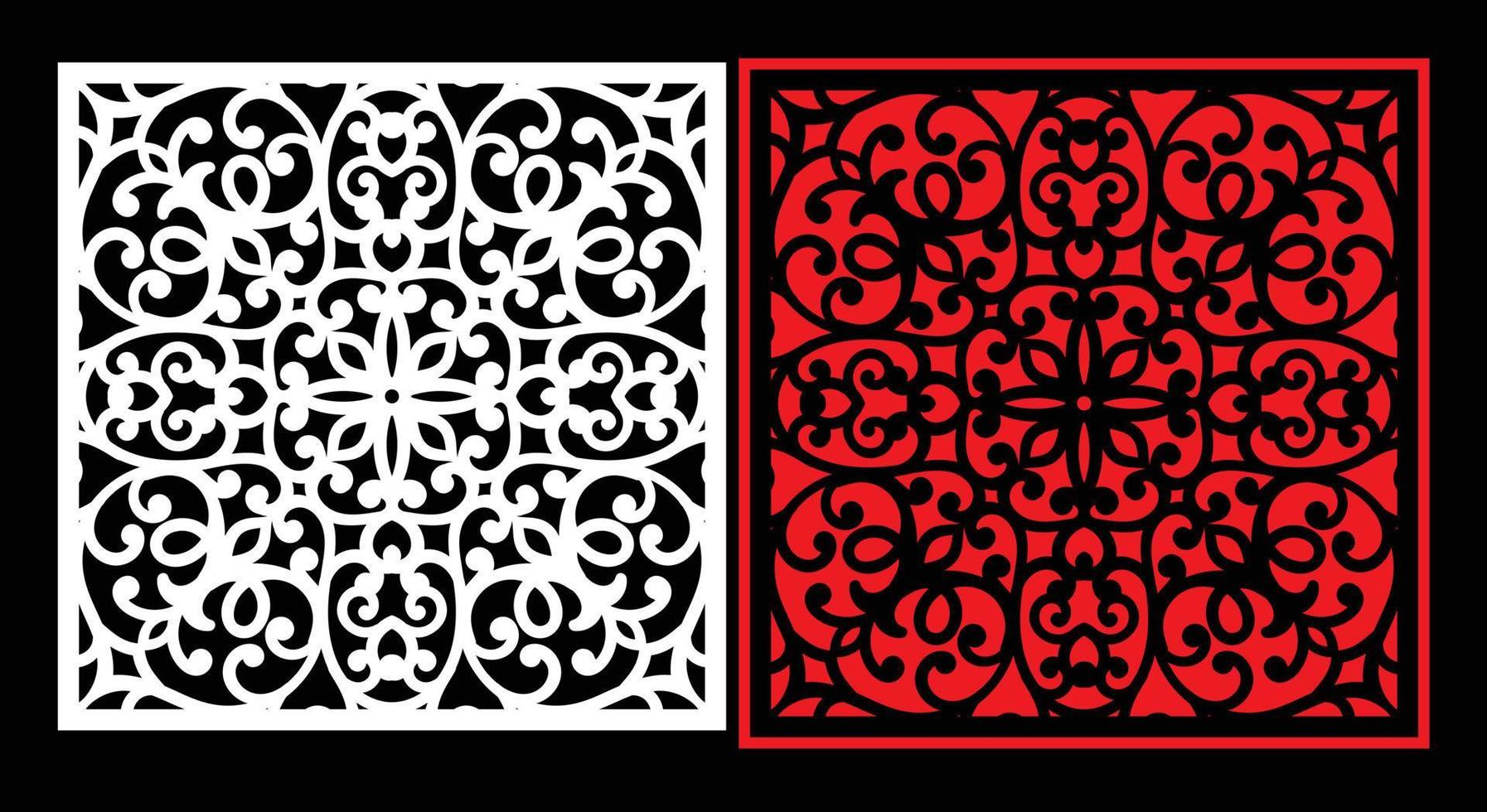 Decorative wall panels set Jali design CNC pattern, laser cutting pattern, router CNCcutting.Jali Laser cut decorative panel set with lace pattern. vector