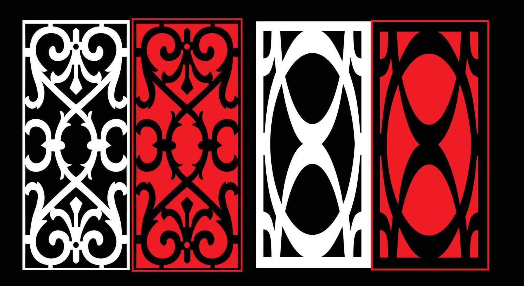 Decorative wall panels set Jali design CNC pattern, laser cutting pattern, router CNCcutting.Jali Laser cut decorative panel set with lace pattern. vector